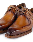 Paul Parkman Men's Hand-Welted Camel Brown Leather Derby Shoes (ID