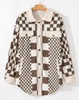 Brown Color Block Checkered Print Corduroy Plus Size Shacket - Toi ‘n’ Moi Ltd