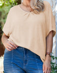 Beige Guipure Lace Insert Textured Plus Size Tee - Toi ‘n’ Moi Ltd