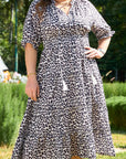 Brown Leopard Tassel Tied Neck Short Sleeve Plus Size Dress - Toi ‘n’ Moi Ltd