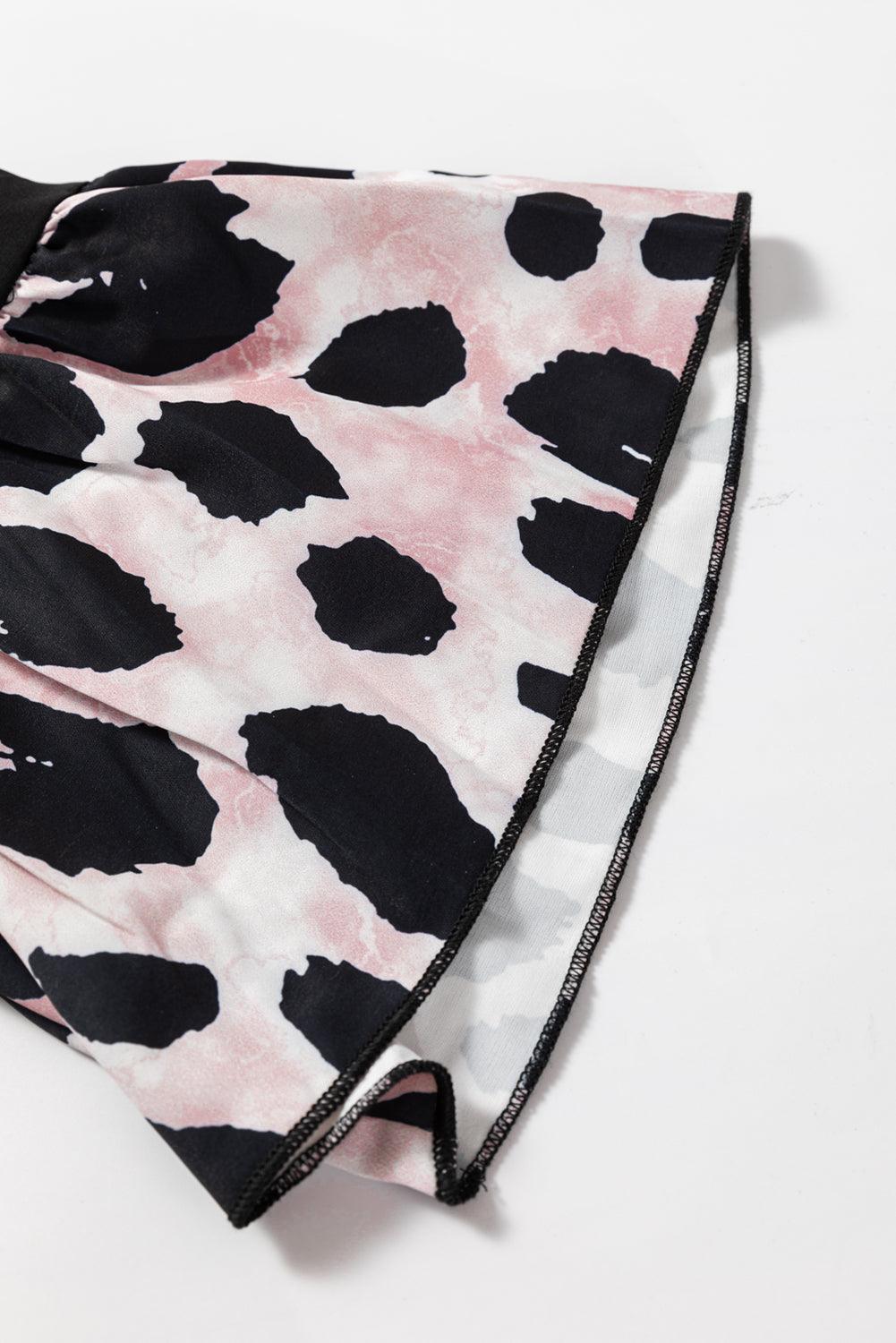 Black Leopard Patchwork Split Neck Ruffle Curvy Dress - Toi ‘n’ Moi Ltd