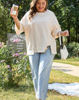 Beige Pearl Decor Crew Neck Half Sleeve Plus Size T Shirt - Toi ‘n’ Moi Ltd