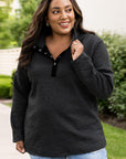 Black Plus Size Quilted Button Up Henley Sweatshirt - Toi ‘n’ Moi Ltd