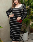 Black Plus Size Striped Loose Long Shift Dress - Toi ‘n’ Moi Ltd