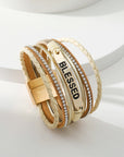 Beige BLESSED Rhinestone Braided Detail Buckle Bracelet - Toi ‘n’ Moi Ltd