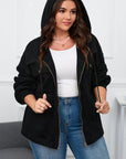 Black Plus Size Bishop Sleeve Zip Up Hooded Jacket - Toi ‘n’ Moi Ltd