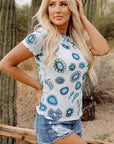 T-shirt slim à col ras du cou imprimé turquoise bleu ciel