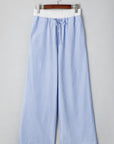 Pantalon taille haute élastique à jambes larges et à lacets boutonnés à rayures bleu ciel