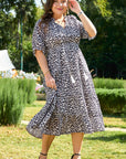 Brown Leopard Tassel Tied Neck Short Sleeve Plus Size Dress - Toi ‘n’ Moi Ltd