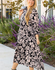 Black Plus Size Floral Printed Puff Sleeve Collared Maxi Dress - Toi ‘n’ Moi Ltd