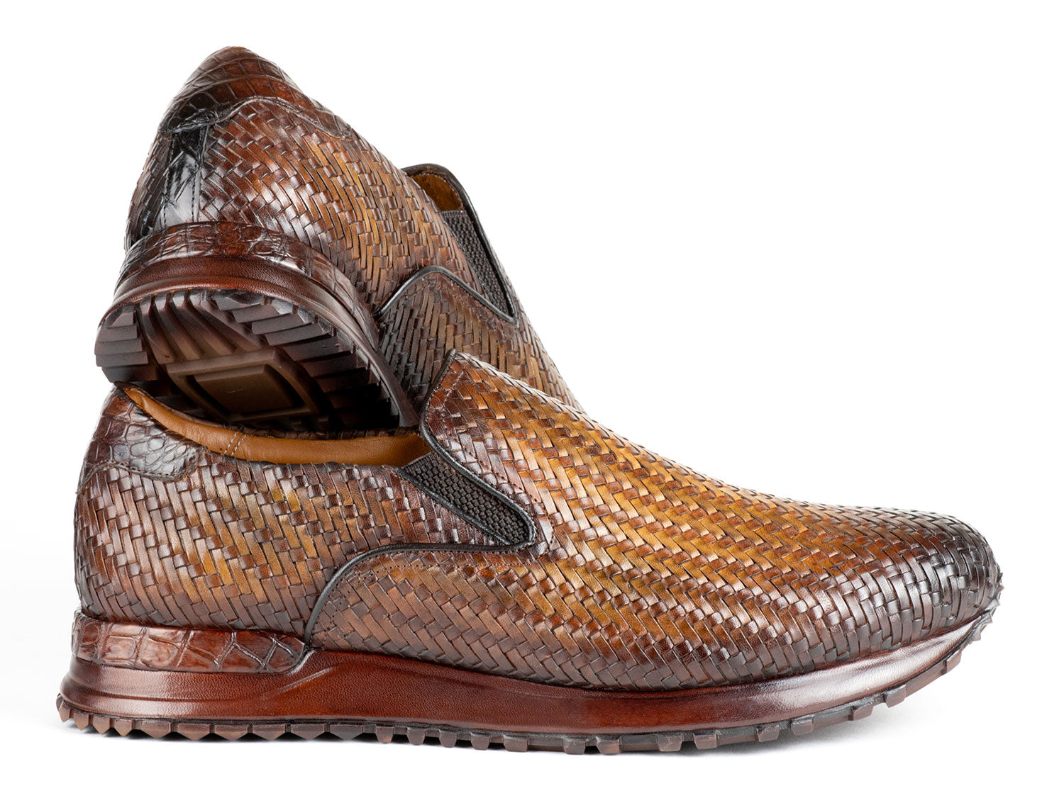 Paul Parkman Men's Brown Woven Leather Slip-On Sneakers (ID