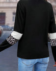 White Leopard Colorblock Patchwork Crew Neck Long Sleeve Tee