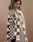 Brown Color Block Checkered Print Corduroy Plus Size Shacket - Toi ‘n’ Moi Ltd