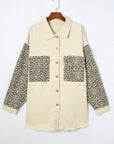 Apricot Plus Size Leopard Sleeve Raw Hem Denim Jacket - Toi ‘n’ Moi Ltd