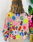 Sweat-shirt à épaules tombantes imprimé léopard multicolore kaki