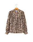 Light French Beige Oversized Leopard Print Balloon Sleeve Casual Shirt