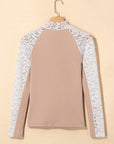 Haut slim à manches longues et col montant en patchwork de dentelle florale gris fumé