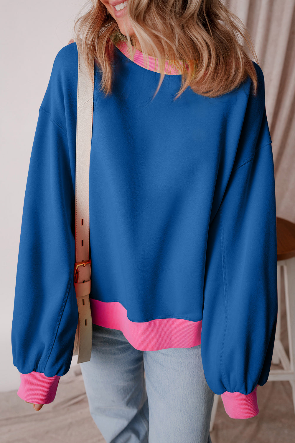 Blue Colorblock Bubble Sleeve Sweatshirt - Toi ‘n’ Moi Ltd