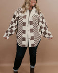 Brown Color Block Checkered Print Corduroy Plus Size Shacket - Toi ‘n’ Moi Ltd