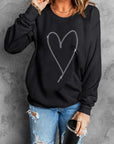 Black Rhinestone Heart Pattern Valentines Fashion Sweatshirt - Toi ‘n’ Moi Ltd
