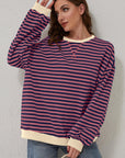 Red Stripe Oversized Contrast Trim Pullover Sweatshirt