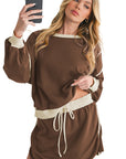 Black Contrast Trim Loose Pullover and Lace-up Waist Skort Set - Toi ‘n’ Moi Ltd