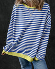 Blue Stripe Oversized Contrast Trim Pullover Sweatshirt - Toi ‘n’ Moi Ltd
