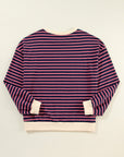 Red Stripe Oversized Contrast Trim Pullover Sweatshirt