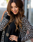 Black Leopard Patched Pocket Open Front Cardigan - Toi ‘n’ Moi Ltd