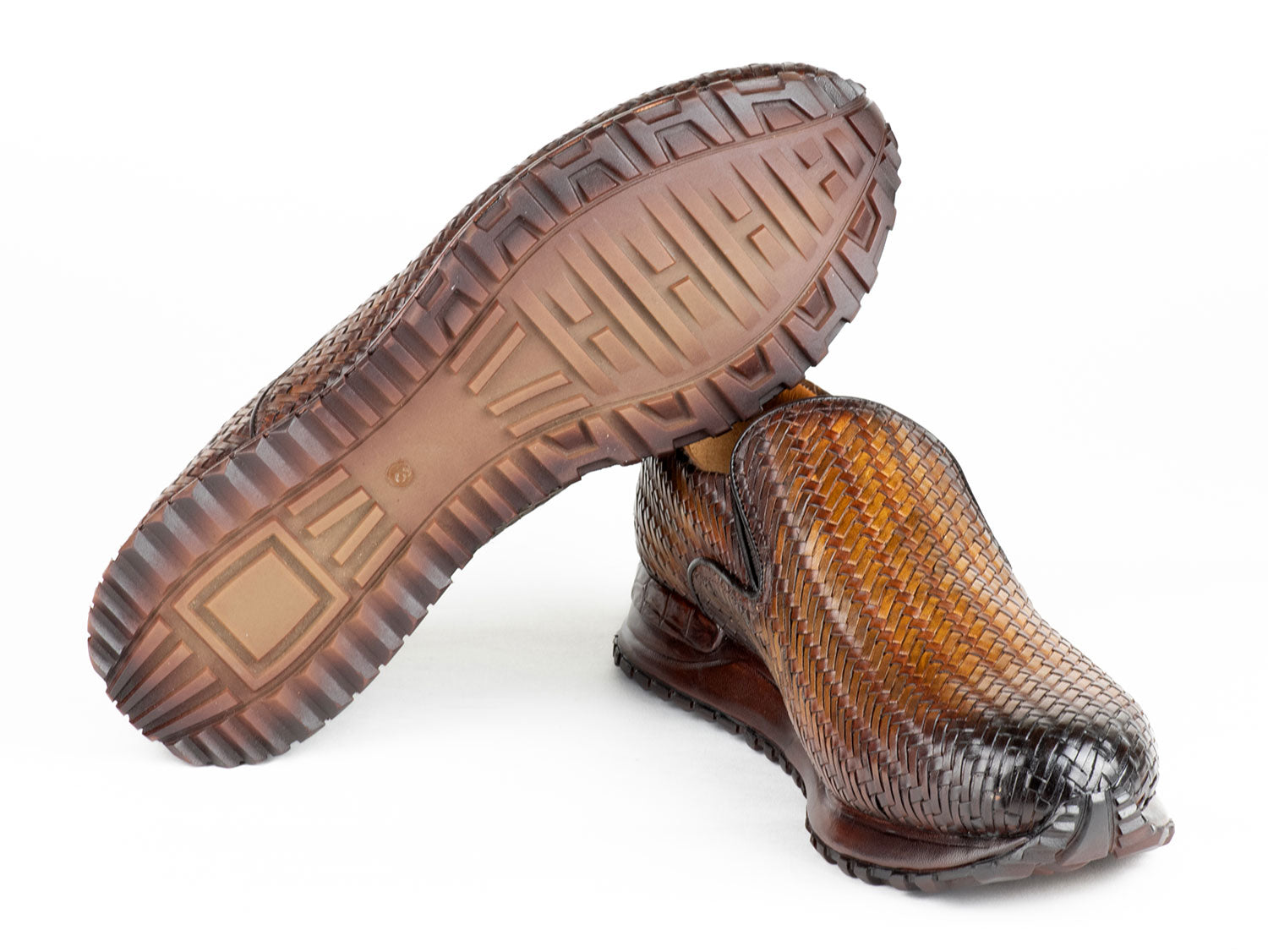 Paul Parkman Men's Brown Woven Leather Slip-On Sneakers (ID