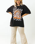 Black Checkerd DESERT DREAMS Printed Ripped Plus Size Tee - Toi ‘n’ Moi Ltd