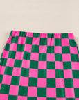 Rose Checkered Print Side Slit High Waist Midi Skirt
