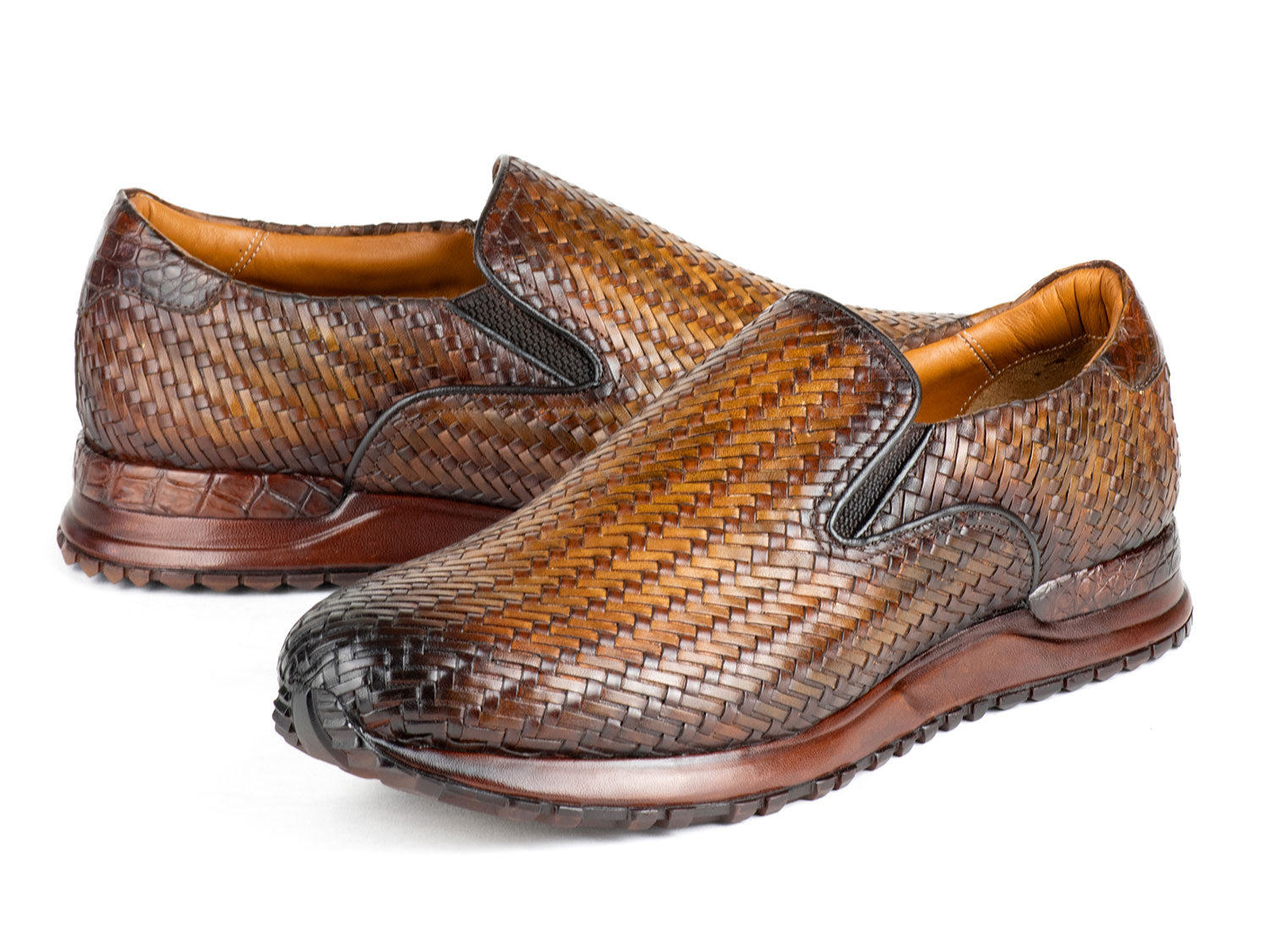 Paul Parkman Men's Brown Woven Leather Slip-On Sneakers (ID