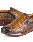 Paul Parkman Men's Brown Woven Leather Slip-On Sneakers (ID