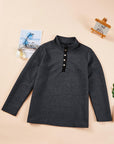 Black Plus Size Quilted Button Up Henley Sweatshirt - Toi ‘n’ Moi Ltd