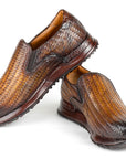Paul Parkman Men's Brown Woven Leather Slip-On Sneakers (ID
