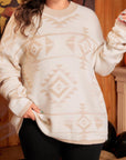 Apricot Plus Size Western Aztec Print Loose Sweater - Toi ‘n’ Moi Ltd