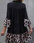 Black Leopard Patchwork Split Neck Ruffle Curvy Dress - Toi ‘n’ Moi Ltd