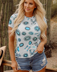 T-shirt slim à col ras du cou imprimé turquoise bleu ciel