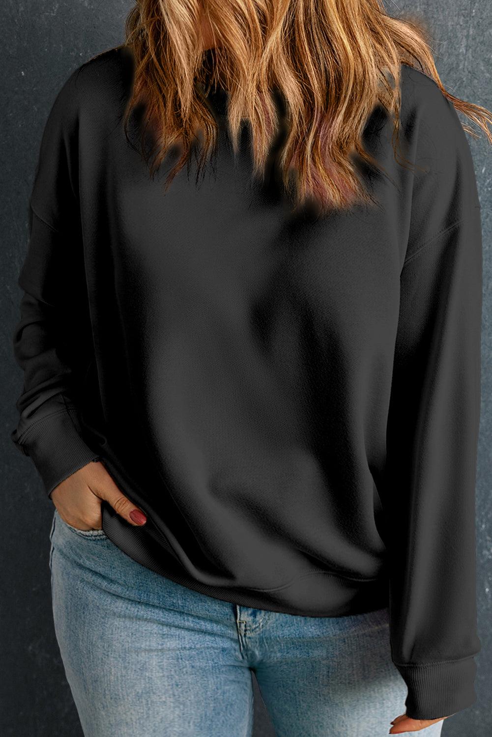 Black Solid Crew Neck Drop Shoulder Plus Size Sweatshirt - Toi ‘n’ Moi Ltd