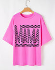 Bright Pink Checker MAMA Letter Printed Graphic Plus Size T Shirt - Toi ‘n’ Moi Ltd