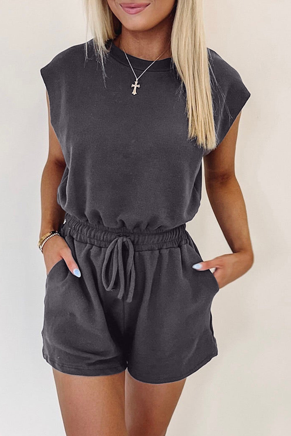Bristol Black Backless Drawstring Waist Knit Romper - Toi ‘n’ Moi Ltd