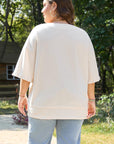 Beige Pearl Decor Crew Neck Half Sleeve Plus Size T Shirt - Toi ‘n’ Moi Ltd