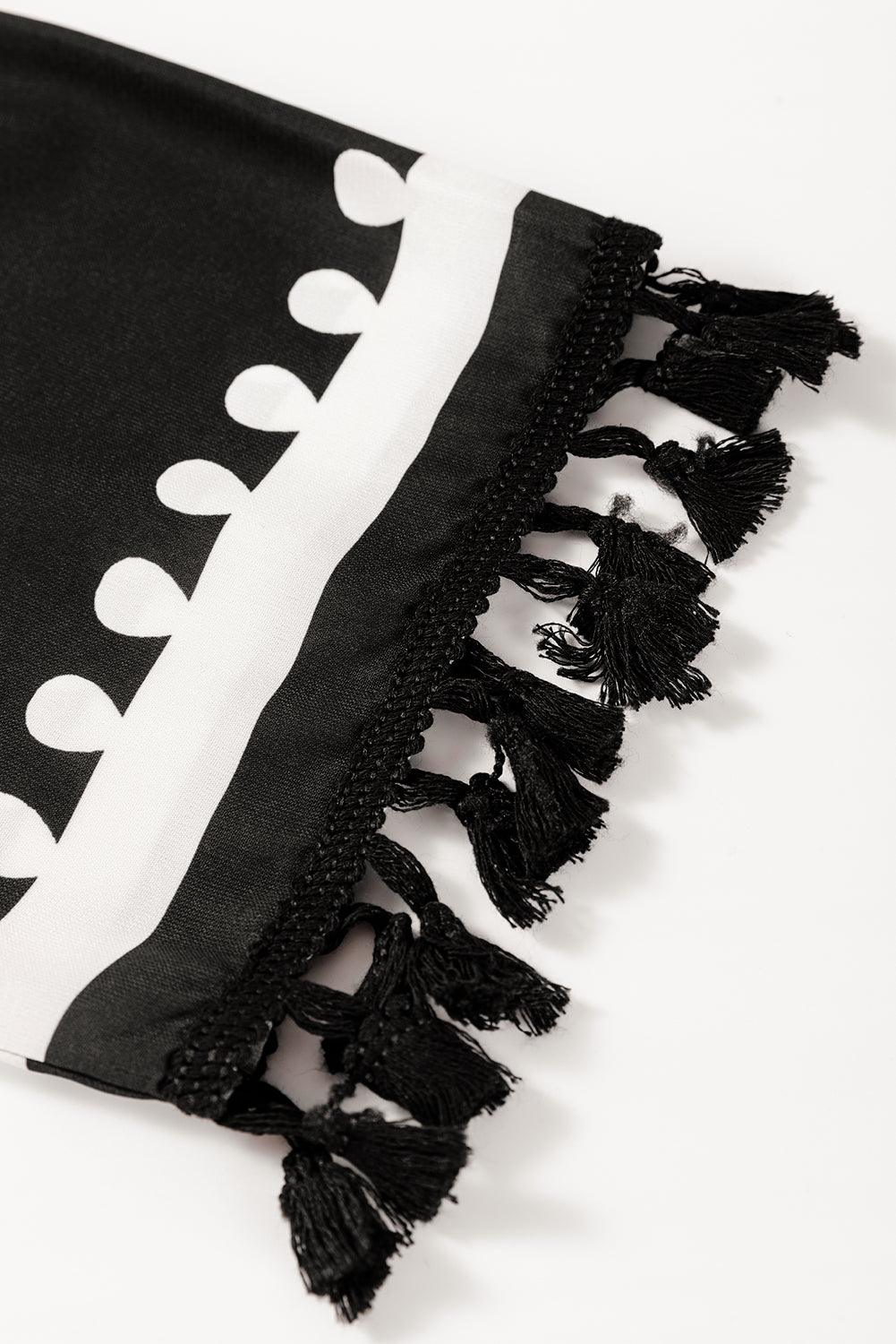 Black Plus Size Western Floral Print Fringed V Neck Dress - Toi ‘n’ Moi Ltd