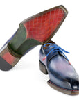 Paul Parkman Men's Hand-Welted Pink & Navy Leather Derby Shoes (ID