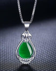925 Sterling Silver Crystal Water Drop Jade Pendant Necklace Women Jewellery UK - Toi ‘n’ Moi Ltd