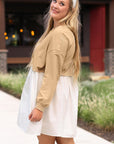 Apricot Color Block Patchwork Ruffled Plus Size Mini Dress - Toi ‘n’ Moi Ltd