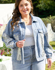 Beau Blue Leopard Patchwork Flap Detail Plus Size Denim Jacket - Toi ‘n’ Moi Ltd
