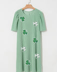 Robe t-shirt à manches bouffantes et imprimé trèfle vert menthe