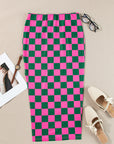 Rose Checkered Print Side Slit High Waist Midi Skirt